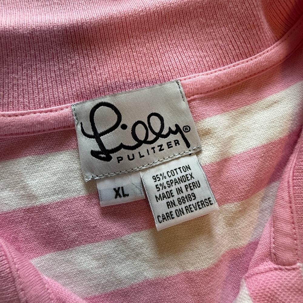 Lilly Pulitzer Pink and White Striped womens Polo size large - Picture 2 of 7